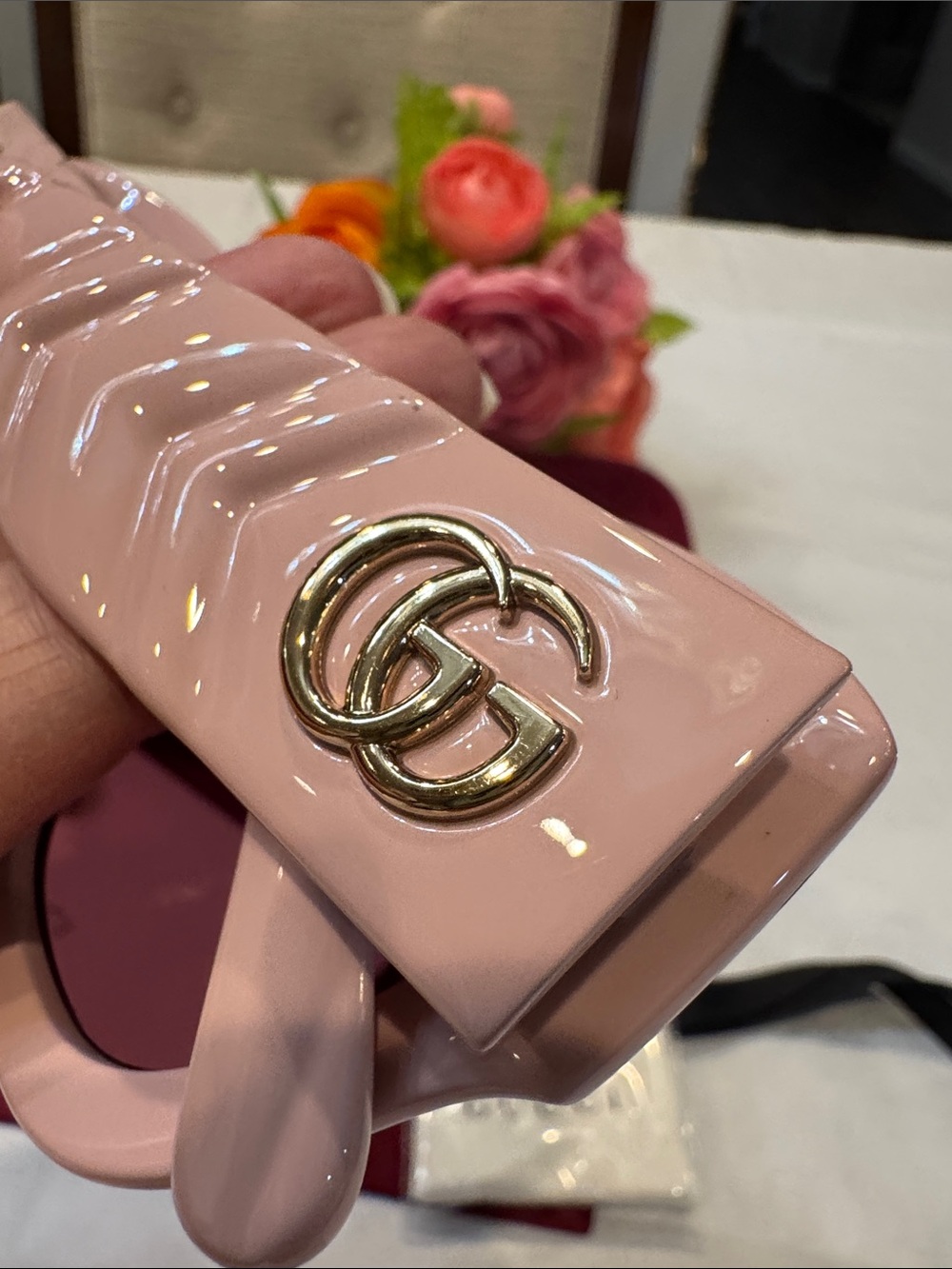 Authentic Gucci Light Pink GG Logo Chunky Frame Sunglasses - Picture 6 of 13
